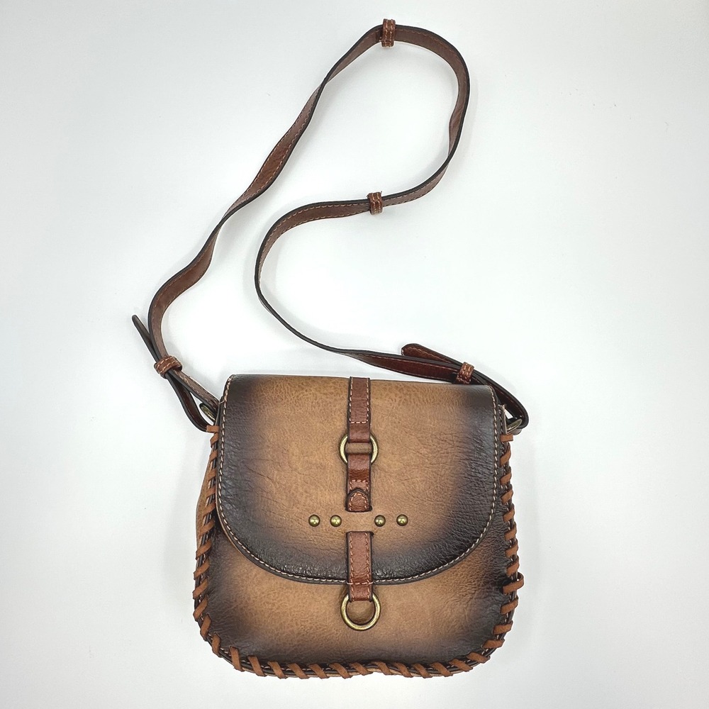 Justin Western‎ Crossbody Bag Brown Ombre Whipstitch Saddle Purse Studded